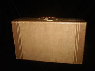 Vintage Tweed Stripe Hard Side Suitcase Case HANDY16" Size Luggage Equipment