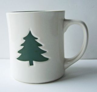 Starbucks Coffee Cup Mug 2008 Tree Mug Christmas Forest Green White Cream