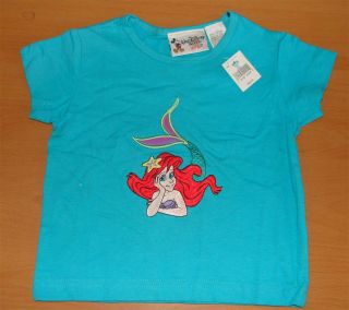 Ariel Little Mermaid Disney World Embroidered Blue Tee Shirt Size 2 3 XXS New