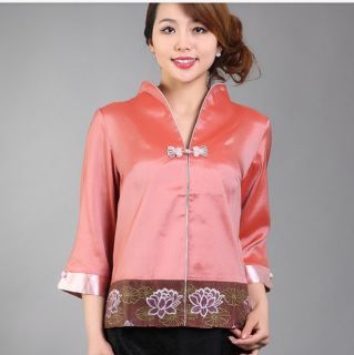 Orange Gray Chinese Women's Silk Satin Top Dress T Shirt Sz M L XL 2XL 3XL