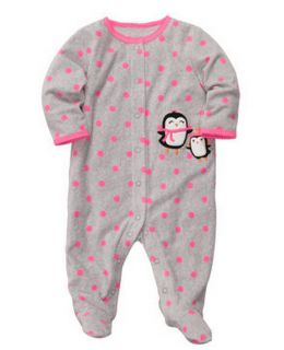 Carters Baby Girl Clothes Sleepwear Pajama Gray Pink Penguin 3 6 9 Months