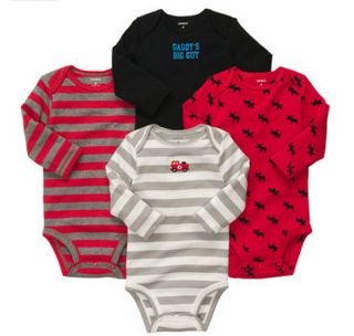 New Carters Baby Boy Clothing 4 Pack Bodysuits Red Moose Long Sleeve 3M