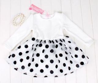 Kids Winter Girls Fashion Lovely Clothes Long Sleeve Skirts Dots Dress AGES1 7Y