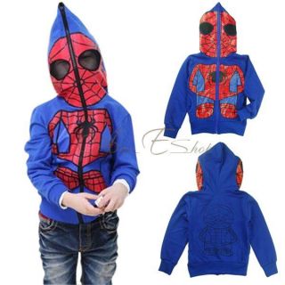 New Boys Kid Spiderman Top Coat Hoodies Full Zipper Mask Outwear Jacket Sz 2 7 Y