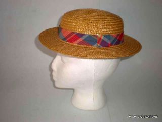 Quality Straw Hat Picnic Checkered Fabric Blue Red