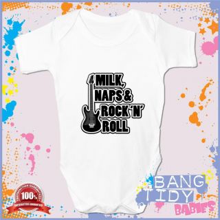 Funny Baby Grow Vest Milk Naps Rock N Roll Boy Girl Fun Clothing Cool Gift