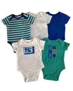 DKNY Donna Karan Designer Baby Boy Clothes 5 Bodysuits Blue Green 0 3 Months