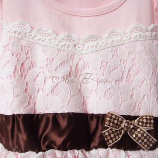 Girl Toddler Kid Long Sleeve Lace Party Tulle Dress Belt Bowknot Clothing Sz 3 7