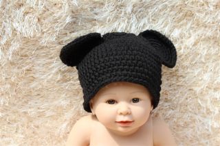Cute Handmade Cotton Red Mickey Mouse Newborn Baby Knit Hat Nappy Photo Prop
