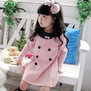 Girls Kids Pink Dress Dark Blue Collar Cute Bow Age 2 7 Years Outfit Costume