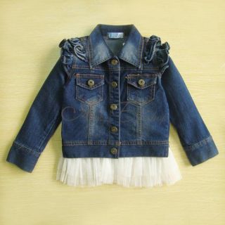 Girls Jean Coat Jacket Outwear Denim Top Button Tulle Costume Cowgirl 3 7 Years