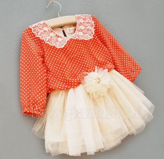 Kids Clothes Girls Baby Princess Orange Long Sleeve Tulle Tutu Dress Fit 3 Years