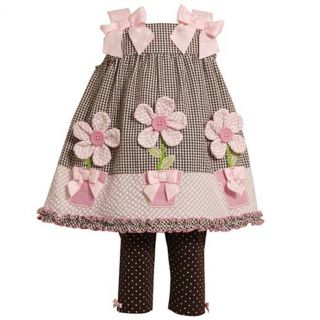 Bonnie Jean Baby Girls 24M Brown Pink Gingham Flower Spring Outfit