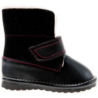 Girls Boys Toddler Childrens Leather Suede Squeaky Boots Black with Fleecy Inner