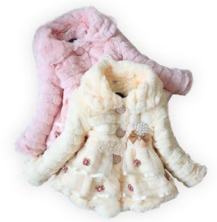 Children Girls Tulle Lace Long Sleeve Faux Fur Winter Warm Coats Snowsuit sz2 6Y