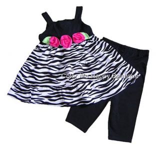 New Toddler Girls Sz 4T Black Zebra Pink Rose Capri Outfit Dress Clothes $32