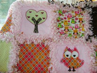 Baby Girl Rag Quilt Kit Retro Pink Green Brown Owls