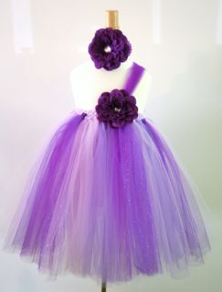 Baby Girls Tutu Dress Skirt Purple Flower Glitter Pageant Flower Infant Size 8