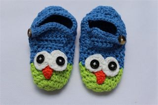 Cute Handmade Knit Crochet Green Blue Owl Baby Hats Boots Newborn Photo Prop