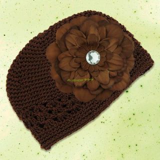 Newborn Baby Girls Crochet Beanie Hat Cap with Daisy Peony Flower Clip Headband