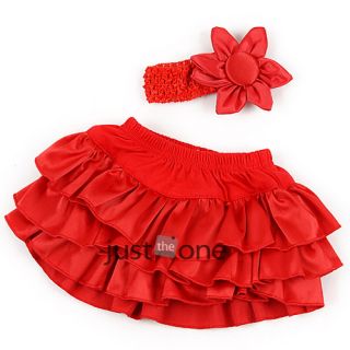 Baby Girls 3 Layers Ruffle Bloomers Nappy Cover Pant Skirt Flower Headband Set
