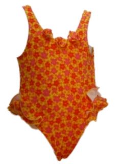 Toddler Girls Yellow Red Flowers 1 Piece Swim Suit Swimming Bathing 2T