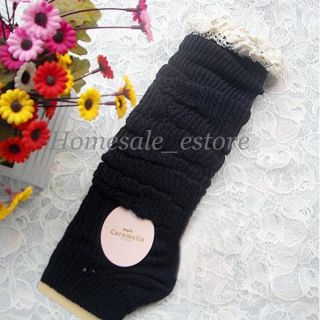 Women Crochet Lace Trim Cotton Knit Long Leg Warmers Boot Cozy Socks Knee High