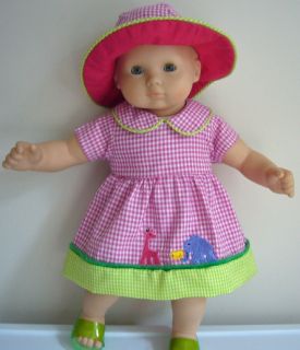Doll Clothes Fits Bitty Baby Gingham Dress Hat Ruffle Panties Set Animals