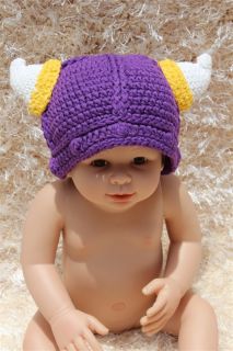 New Handmade Cotton Purple Tauren Viking Newborn Baby Knit Crochet Hat 0 3 Year
