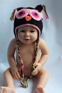 Cute Gorgeous Baby Toddler Owl Hat Beanie New Black 2 3Year Photo Prop Handmade