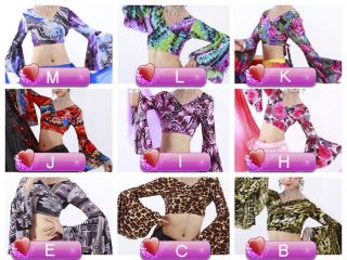 New Belly Dance Costume Flared Sleeve Flowers Bra Top