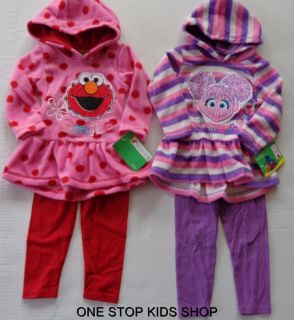Elmo or Abby Cadabby Girls 2T 3T 4T Hoodie Set Outfit Shirt Pants Sesame Street