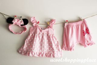 3pcs Baby Girls Kids Newborn Headband Top Pants Bloomer Set Outfit Dress Clothes