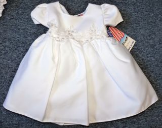 New Baby Girls White Christening Baptism Wedding Dress Bonnet Size 12 Months