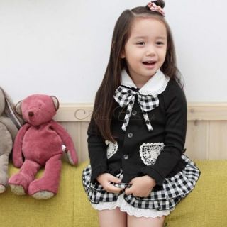 3pcs Girls Kids School Uniform Outfit Bowknot Top Plaid Skirt Hat Dress Clothes