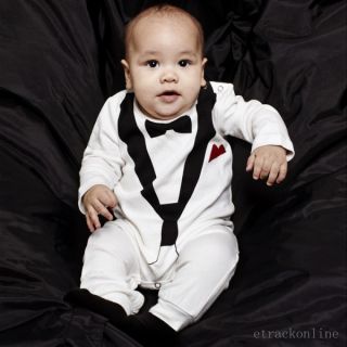 Baby Boy Formal Suit Tuxedo Romper Pants 3 18M Jumpsuit Gentleman Clothes