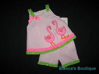 New "Flamingo Couple" Shorts Set Girls Clothes 2T Spring Summer Boutique Baby