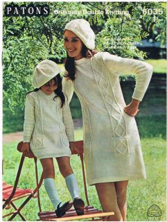 Knitting Pattern Patons 6035 to Knit Ladies Girls Cable Dress Beret 24" 38"
