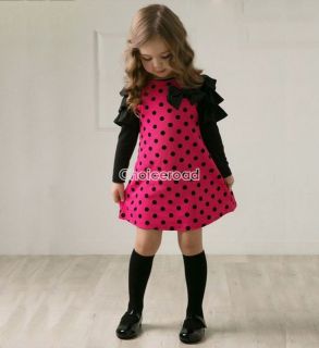New Fashion Kids 2 8T Cute Polka Dot Puff Girls Long Sleeve Dress