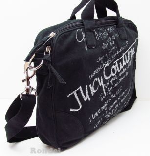 Juicy Couture Rhinestone Logo Canvas Laptop Messenger Book Case School Bag Black