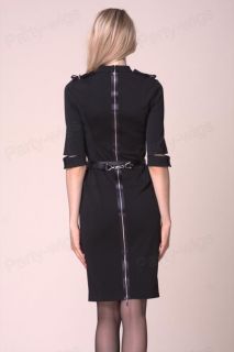 Victoria Beckham Style 3 4 Sleeve Women Black Dress Military Open Back D31