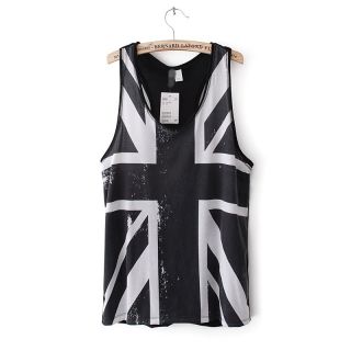 Womens European Fashion UK Flag Print Crewneck Sleeveless Vest T Shirt B2455