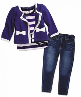 Kids Baby Girls Coat Stripe T Shirt Denim Jeans Pants 3pcs Sets Outfit 6M 5Y