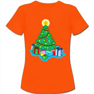 Christmas Tree with Star on Top and Gifts Underneath Womens Ladies T Shirt