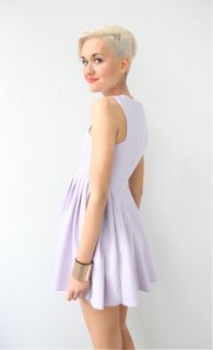 Lilac Square Cut in Arm Sleeveless High Neck Pleated Flippy Skater Dress 8