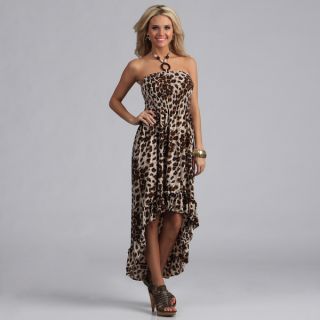 Sexy Leopard Designer Hi Lo Beaded Halter Maxi Party Cruise Beach Dress