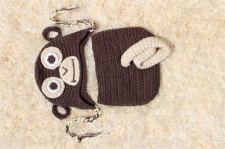 Handmade Brown Beige Monkey Orangutan Newborn Baby Knit Hat Nappy Photo Prop
