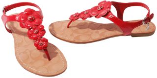 Coach Women's Shoes Omega Black Red White Gold Leather Thong Sandals