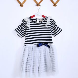 New Girls Striped Princess Tutu Dress Short Sleeve Dress 2 6Y Clothes AD032