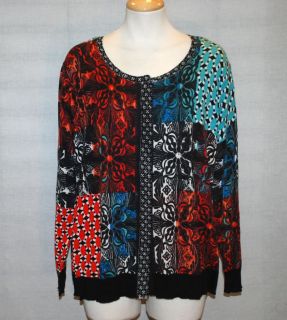 New NIC Zoe Multi Color Print Cardigan Sweater Plus Size 2X $139